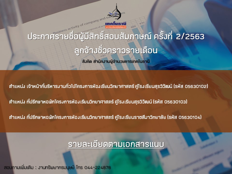 ประกาศรายชื่อผู้มีสิทธิ์สอบสัมภาษณ์ ครั้งที่ 2/2563 ลูกจ้างชั่วคราวรายเดือน