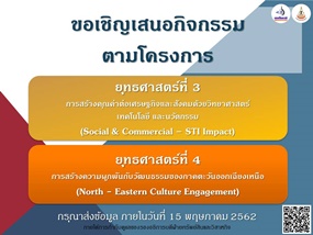 ขอเชิญเสนอกิจกรรมตามโครงการยุทธศาสตร์ที่ 3และ ยุทธศาสตร์ที่ 4 ภายใต้การกำกับดูแลของ รองอธิการบดีฝ่ายทรัพย์สินและวิสาหกิจ